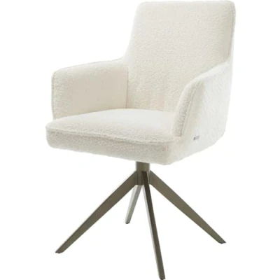Image de Chaise pivotante Heira Flex avec accoudoirs bouclé blanc pied croisé large aspect titane pivotement sur 360 fonction bascule ressorts ensachés