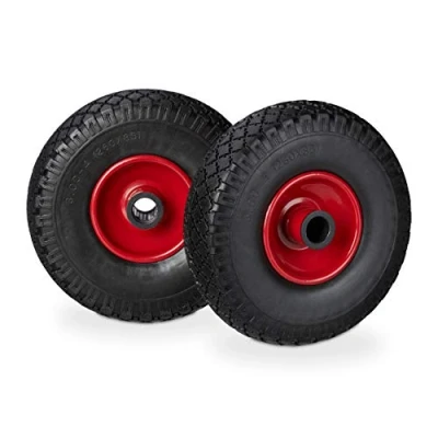 Image de Relaxdays roue de brouette, caoutchouc, 3.00 4&quot;, 2x rechange, pour axe 25 mm, 260x85 noir rouge