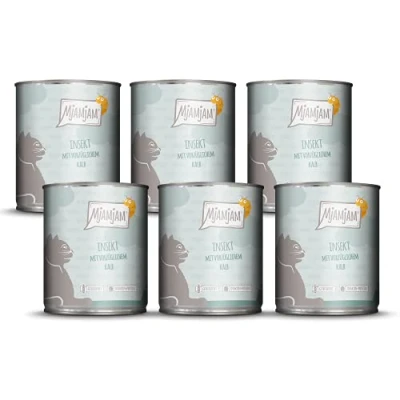Image de MjAMjAM nourriture humide premium pour chats insecte avec un excellent veau, pack de 6 (6 x 800 g), sans céréales protéines d&#039;insectes