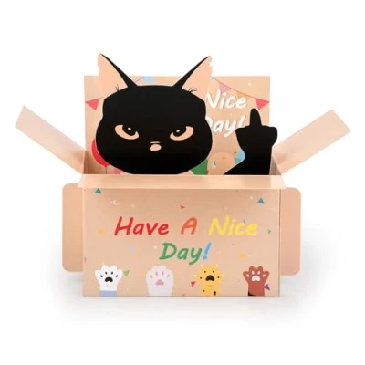 Image de DS. DISTINCTIVE STYLE Carte d&#039;anniversaire pop up 3D en forme de chat noir avec doigt d&#039;honneur amusante Pour adulte femme