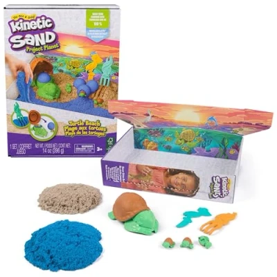 Image de Kinetic Sand Sable Magique Plage Tortues 396 G Créez Différentes Formes Hypnotisantes comme De La Pâte A Modeler Jouet Durable 100% Plastique Recyclé Enfant 3 Ans Et +