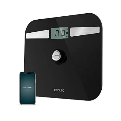 Image de Cecotec Balance Pèse personne avec bouton poussoir Surface Precision EcoPower 10200 Smart Healthy Black, Verre Trempé, Sans piles, Connectivité Smartphone via Bluetooth, Grand écran LCD, Max 180 kg