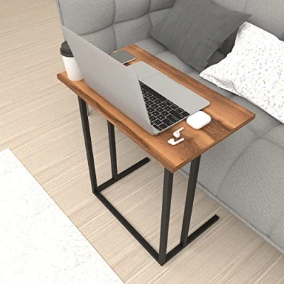 Image de [en.casa] Table d&#039;Appoint Rectangulaire pour Salon Bout de Canapé Design Support Ordinateur Portable Panneau Particules Métal 66 x 60 36 cm Effet Noyer Noir