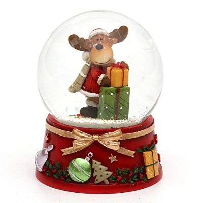 Image de Dekohelden24 Boule de Neige avec élan et Socle Rouge Dimensions (L x l H) : 7 8,5 cm Diamètre la 6,5 Cadeau 501472