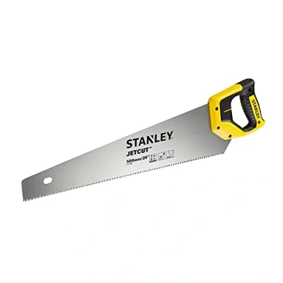 Image de Stanley 2 15 288 Scie Égoïne JetCut Fabriquée en France Coupe de Débit moyenne Section 550 mm 7dents/Pouce Traitement HardPoint Poignée Bi matière Traçage 45 À 90, multicolore