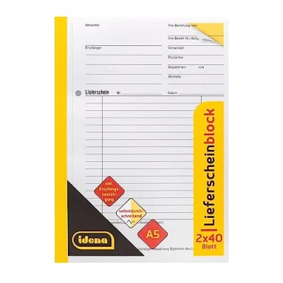 Image de Idena 10847 Carnet de livrable A5 autocopiant, 2 x 40 feuilles, avec confirmation réception