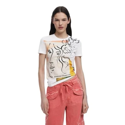 Image de Desigual ARTY Faces Tshirt imprimé, Femme, Taille: Small, White