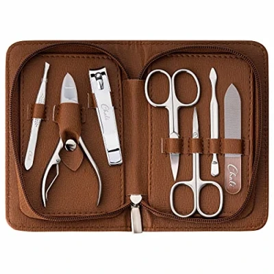 Image de Chali® Kit Manucure Pedicure de 7 Pièces avec Étui, Inox Set Ongle Coupe Cuticules, Ongles, Lime à Ongles en Verre, Pince et comptage