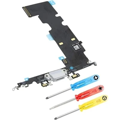 Image de MMOBIEL Connecteur de Charge Compatible avec iPhone 8 Plus 2017 Dock Connector Câble Nappe Rechange Jack Audio/Microphone/Antenne Remplacement Incl. Tournevis Blanc