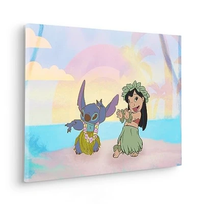 Image de Komar Tableau sur châssis Lilo et Stitch, dansant Dimensions : 40 x 60 cm Image murale pour chambre d&#039;enfant, d&#039;enfant
