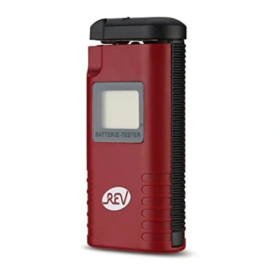 Image de REV Testeur de batterie 1,2 V 9 V, compact, rouge, pour piles bouton AAA, AA, C, D, PP3, écran LCD, voltmètre, plage 0,2 à 10,5 résolution 0,1