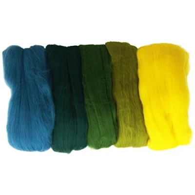 Image de Rayher 5 bobines laine merinos 18 microns à 10 g ton vert NEUF