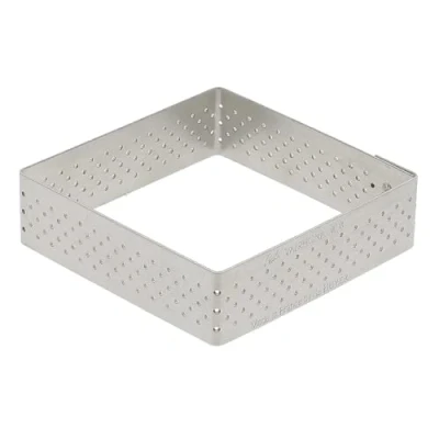 Image de De Buyer Cercle à tarte carré VALHORNA en inox perforé 15 x 2 cm Fabriqué France, Technologie AIR SYSTEM, Micro Perforations pour Cuisson Rapide et Homogène Résultats Croustillants