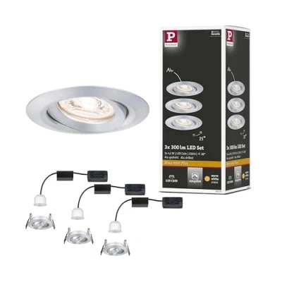 Image de Paulmann 92975 LED Nova Mini Plus Coin EasyDim Rond orientable INCL. 3x4,2 Watts gradable Spot Plafond Alu Lampe encastrée Aluminium Blanc Chaud 2700 K, 12.6 W, 3er gedreht