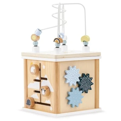 Image de mamabrum Cube Éducatif en Bois Jouet Bebe 1 an avec Trieur de Formes, Perles Multicolores et Labyrinthe Set d&#039;Activités pour Formes Couleurs (19,8 x 19,8 36,5 cm)