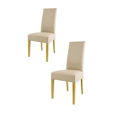 Image de Tommychairs Set 2 chaises LUISA pour cuisine, bar et salle à manger, robuste structure en bois de hêtre peindré chêne, assise dossier rembourrés revêtus cuir artificiel couleur lin