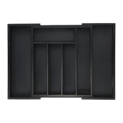 Image de Relaxdays Range Couverts, Extensible, 5 à 7 Compartiments, Rangement tiroirs, Bambou &amp; MDF, Organisateur, Noir
