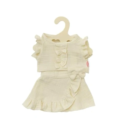 Image de Heless 2422 Vêtements 100% Coton Bio, Set de 2 pièces avec Jupe Portefeuille et Top à Volants en écru pour poupées Peluches 35 45 cm, 2422, Beige