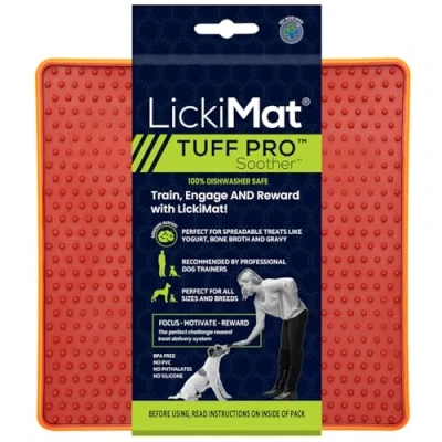 Image de LickiMat PRO Tuff Tétine pour chiens, tapis à lécher très résistant, plus calme, alternative aux jouets puzzle et gamelles alimentation lente, parfait le beurre d&#039;arachide, yaourt, les