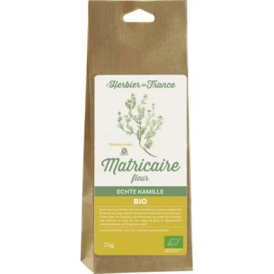 Image de L&#039;herbier de France Camomille Matricaire Fleurs Bio Sachet Kraft, 25 g, 1 Unité