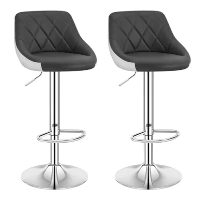Image de WOLTU BH30grw 2 Design Couleurs Tabouret de Bar Lot avec siège Bien rembourré en Similicuir,Hauteur réglable,Gris Blanc