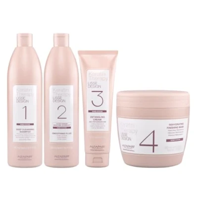 Image de ALFAPARF Lisse Design Keratin Therapy Traitement Lissant Complet Deep Shampoo 500ml + Smoothing Fluid Detangling Cream 125ml Masque