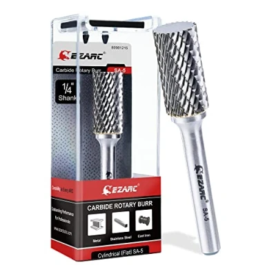 Image de EZARC SA 5 Jeu de Fraise Rotative, en carbure avec tige 6,35 mm, Lime rotative à double coupe forme cylindre nez sphérique pour le travail l&#039;acier, du polissage et la gravure