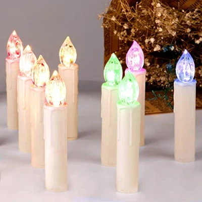 Image de CCLIFE Bougies Sans Fil et Flamme, Bougie LED pour sapin de Noël avec télécommande attaches amovibles, scintillantes à piles télécommande:RGB