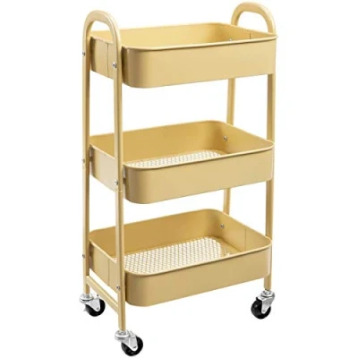 Image de DOEWORKS Chariot de Rangement à roulettes Service 3 Niveaux Desserte, Cuisine Roulant Métal pour Chambre Salle Bain Bureau, Kaki Jaune