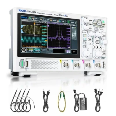 Image de RIGOL DHO814 Oscilloscope numérique portable, 100 MHz, 4CH, 12bit, faible niveau de bruit, compatible avec une alimentation électrique mobile