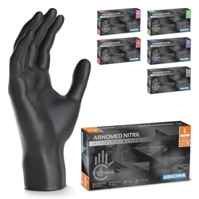 Image de ARNOMED gants nitrile taille L, gant noir, 100 pièces/boîte, noir jetable non poudrés &amp; sans latex, de cuisine jetables, jetables en XS, S, M, XL, XXL
