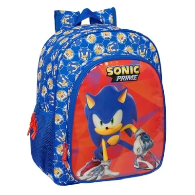 Image de SONIC PRIME Sac à dos scolaire pour enfants, s&#039;adapte au chariot de courses, idéal les écoliers, confortable et polyvalent, qualité durabilité, 32 x 12 38 cm, bleu, estándar, décontracté,