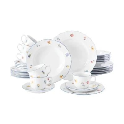 Image de Seltmann Weiden Service de Table 30 pièces Sonate Nostalgie 6 Assiettes Plates, Creuses, à Petit déjeuner, Tasses café et Dessous 36,5 x 31,2 36,9 cm,