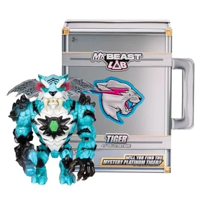 Image de MrBeast Lab à collectionner, Apex Beast Tiger, 15,8 cm, Très détaillé, Emballage de qualité, 13 points d’articulation, Mâchoire puissante, 2 Tiger et Panther