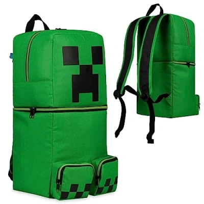 Image de Minecraft Sac à Dos Enfant 3D Pixel Creeper Petit Multipoches Weekend Garcon Fille Voyage Idée Cadeau pour Un Gamer Accessoire Officiel 50 x 21 cm Vert
