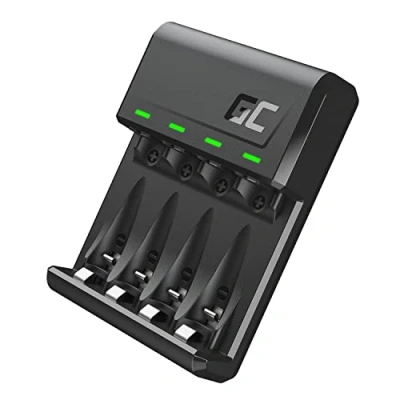 Image de Green Cell Chargeur de Batterie VitalCharger Ni MH AA R6 Mignon et AAA R03 avec Ports Micro USB C, système Charge à 4 canaux, signalisation LED.