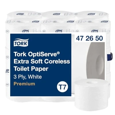Image de Tork OptiServe Papier toilette extra doux sans mandrin blanc T7, Premium, 3 plis, 18 x 550 feuilles, 472650