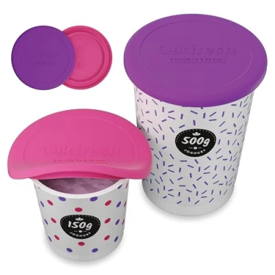 Image de Qikfresh Couvercles réutilisables en silicone Pour pots de yaourt presque tous les 150g 500g (2 pièces), Violet