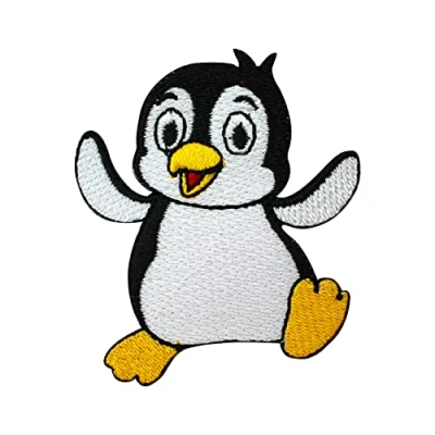 Image de patch pingouin mignon, animal, pingouin, de dessin animé, pour enfants, brodé à repasser ou coudre vêtements, etc. 7,5 x 6,5 cm