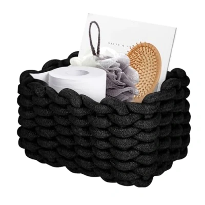 Image de Panier de Rangement en Corde Coton, Bébé, Salle Bain, Coton pour Decoration Chambre Bebe, Livres et Jouets Noir
