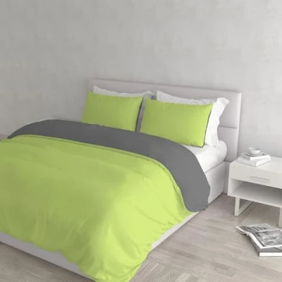 Image de Italian Bed Linen CP NC Verde Acido/Fumo 2P Natural Color housse de couette double face couleur unie avec taies d&#039;oreiller, 100 % Coton, Vert Acide/Gris foncé