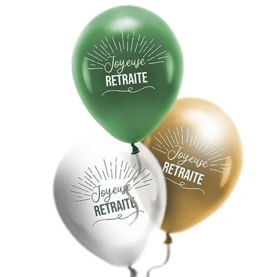 Image de THE REPLICANT Accessoire de Fête/Sachet 8 Ballons Joyeuse Retraite/Dimensions : 30 x cm