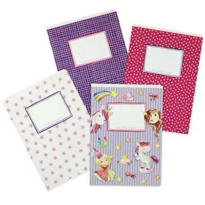 Image de 4 cahiers d&#039;exercices de haute qualité pour enfants DIN A5 lignés et quadrillés 32 pages motif licorne la rentrée des classes l&#039;école primaire série numéro 2 16 feuilles