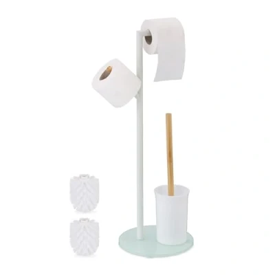 Image de Relaxdays Serviteur WC, HxLxP : 64x27x22 cm, dérouleur Non Fixe, Brosse avec Support, Acier Inoxydable, Blanc