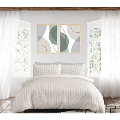 Image de Sleepdown Parure de lit avec Housse Couette et taies d&#039;oreiller à Texture géométrique touffetée, Douce Facile d&#039;entretien, Couleur Champagne Naturel, King Size (230 x 220 cm)