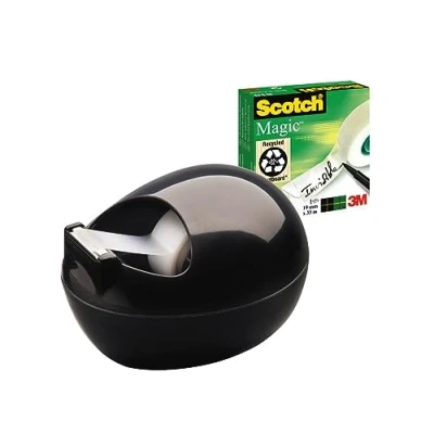 Image de Scotch Dévidoir de Ruban conçu par Karim Rashid, Couleur Noir + Magic Adhésif Invisible , 19 mm x 7.5 m, 1 Rouleau/Paquet