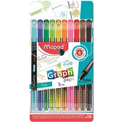 Image de Maped 10 Feutres Graph&#039;Peps Deco Pointe Fine 0,4 mm Résistante Confort d&#039;Écriture et Dessin Couleurs Éclatantes