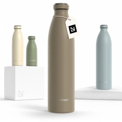 Image de LARS NYSØM Gourde INOX 1000ml 1L Bouteille d’eau isolée étanche pour Le Sport, la Bicyclette, Les Enfants (Taupe Brown, 1000ml)