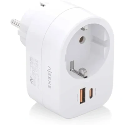 Image de Multiprise Murale AISENS ASPS 1A1C06 W 1 Prise + USB C 20W PD3.0 A QC3.0 Blanc
