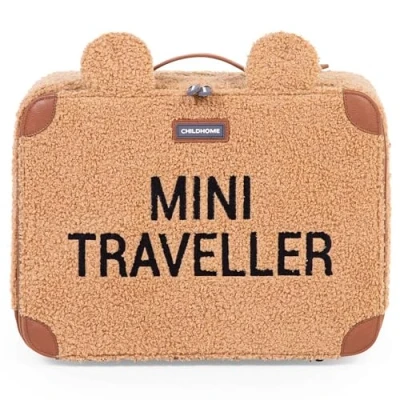 Image de Childhome Valise Enfant, Week end, Format Cabine, Compact, Solide, Anse pour transport, Etiquette Nom, Design, Matière Douce, Mini Traveller, Teddy Brun